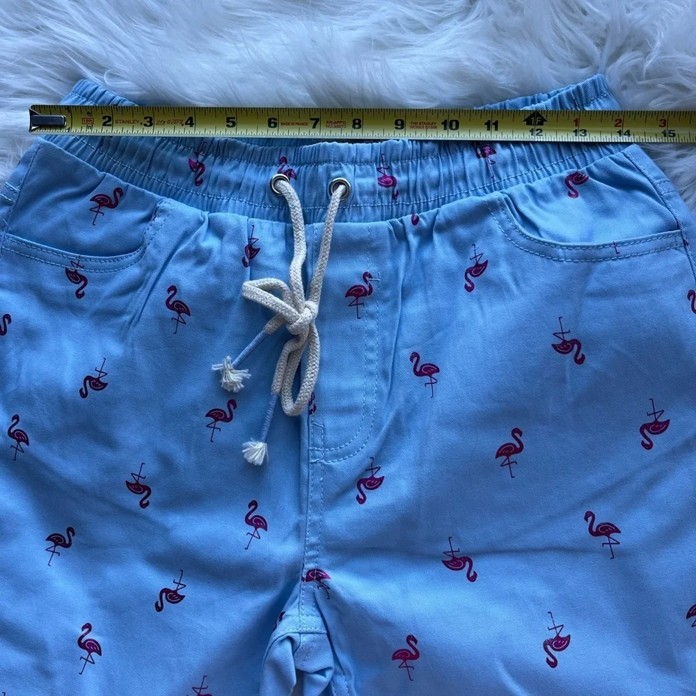 🆕 Drill Clothing Company Cotton Shorts Blue Men’s Metallic Pink Flamingos Size M